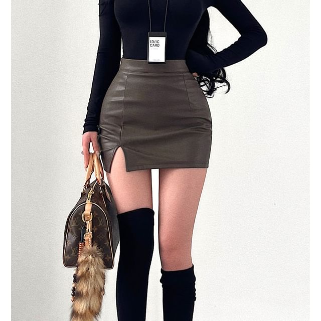 RainGirl-High Waist Plain Mini Pencil Skirt