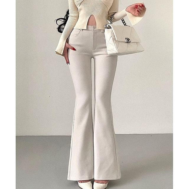RainGirl-Mid Waist Plain Bootcut Pants