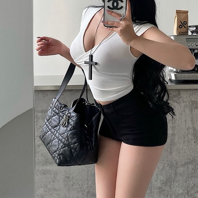 RainGirl-Sleeveless V-Neck Plain Crop Top