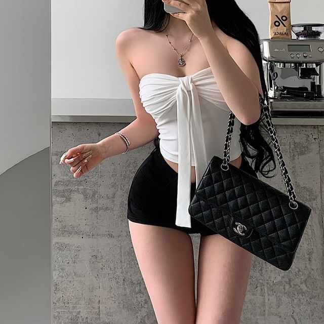 RainGirl-Strapless Plain Crop Top