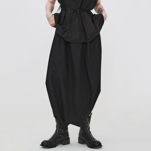 Ravenstem-Elastic Waist Plain Cropped Harem Pants