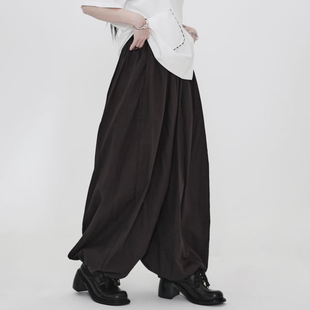 Ravenstem-Elastic Waist Plain Harem Pants