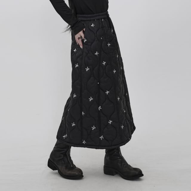 Ravenstem-High Waist Quilted Maxi Skirt