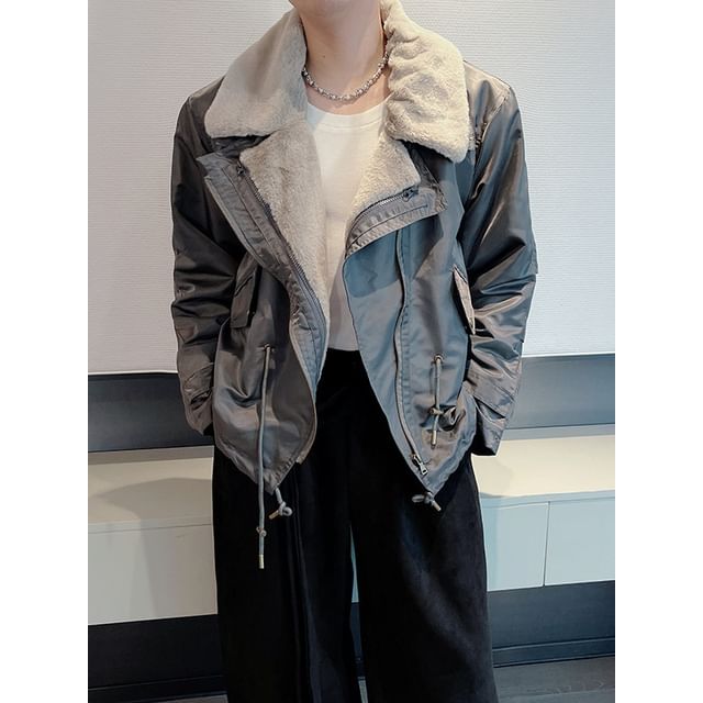 ravewider-Collared Two Tone Fleece-Lined Zip-Up Jacket