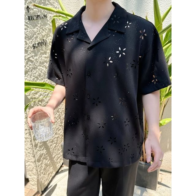 ravewider-Elbow-Sleeve Cutout Plain Shirt