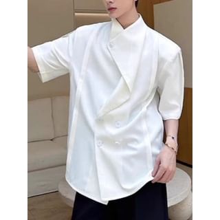 ravewider-Elbow-Sleeve Double Breasted Plain Shirt