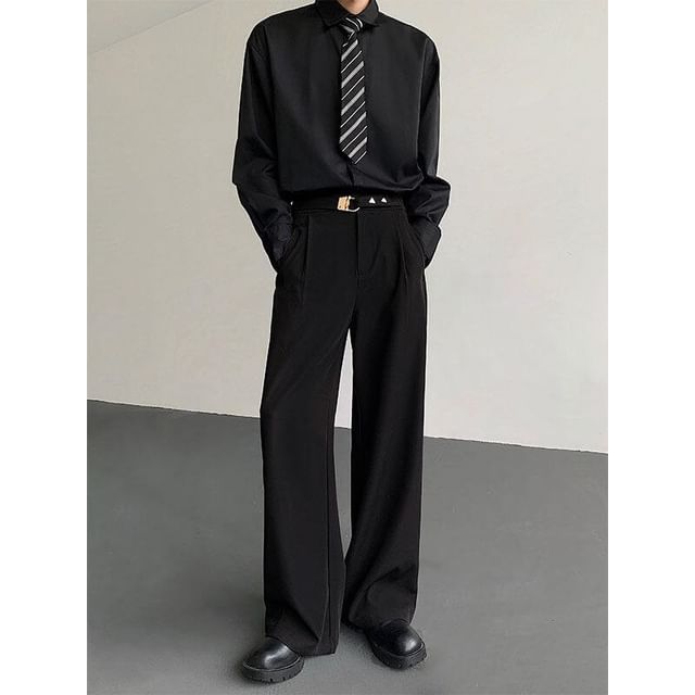 ravewider-High Waist Plain Wide Leg Pants