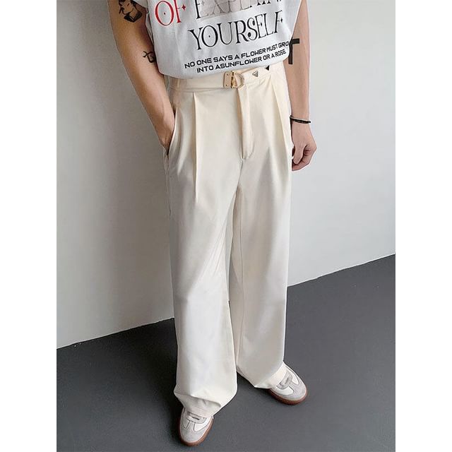 ravewider-High Waist Plain Wide Leg Pants