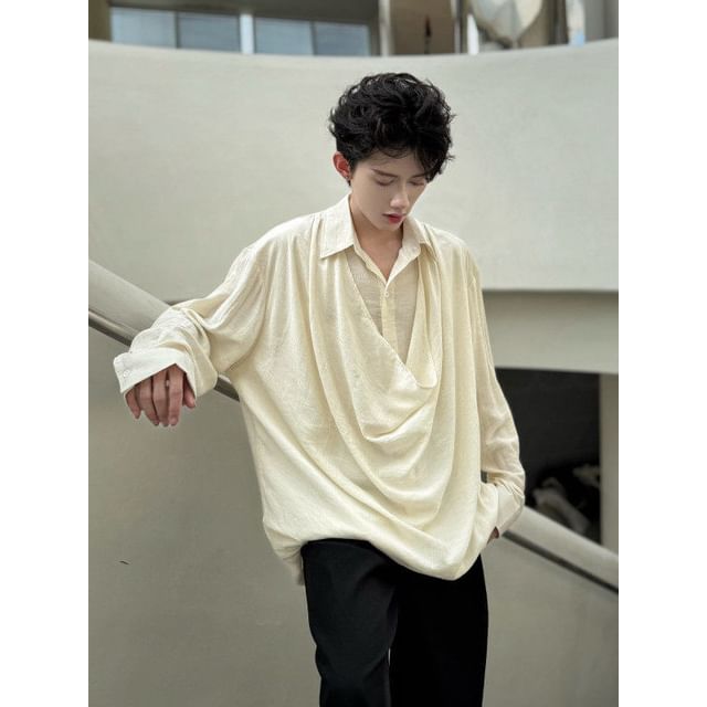 ravewider-Long-Sleeve Asymmetrical Plain Shirt