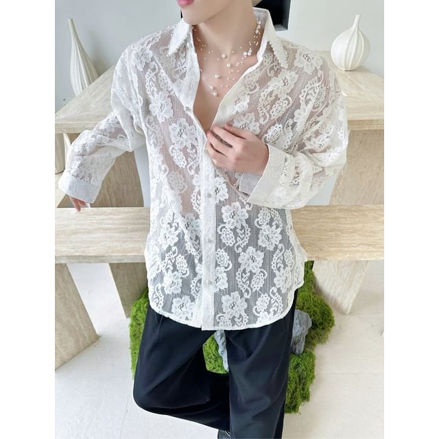 ravewider-Long-Sleeve Lace Shirt