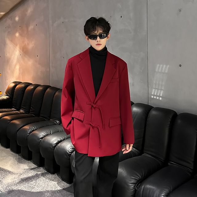 ravewider-Notch Lapel Plain Frog Button Blazer