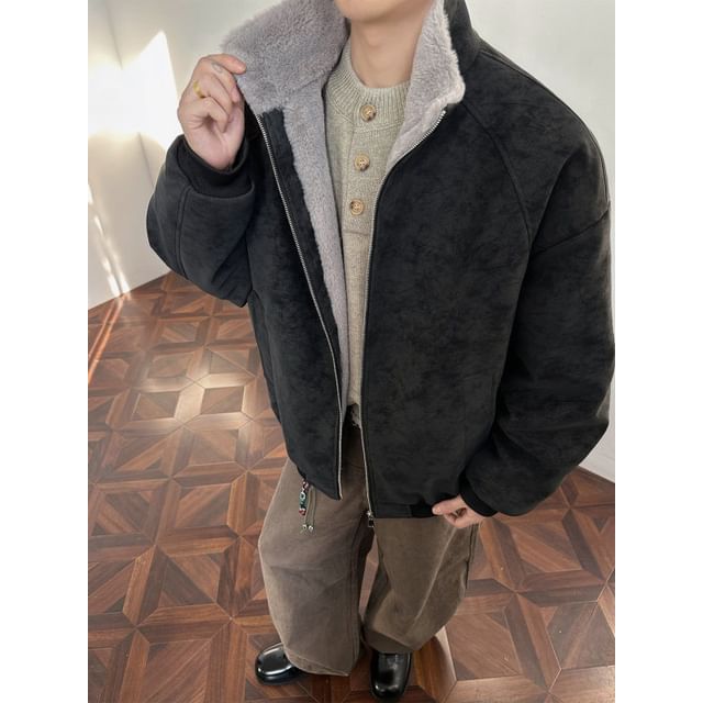 ravewider-Stand Collar Fleece-Lined Zip-Up Jacket