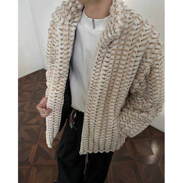 ravewider-Stand Collar Fluffy Zip-Up Jacket Hooded Jacket