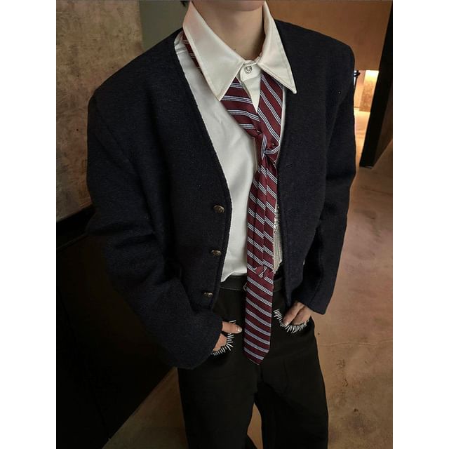 ravewider-V-Neck Plain Button-Up Cardigan
