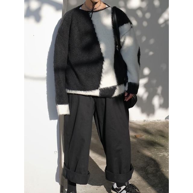 Real Boy-Boat Neck Two Tone Oversized Sweater