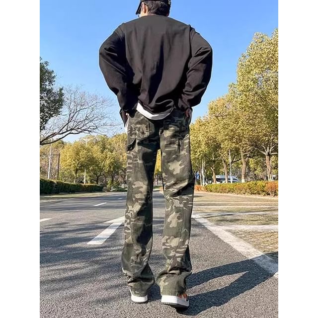 Real Boy-Drawstring Waist Camouflage Straight Leg Pants