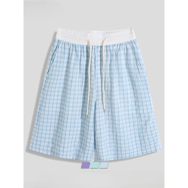Real Boy-Drawstring Waist Plaid Shorts