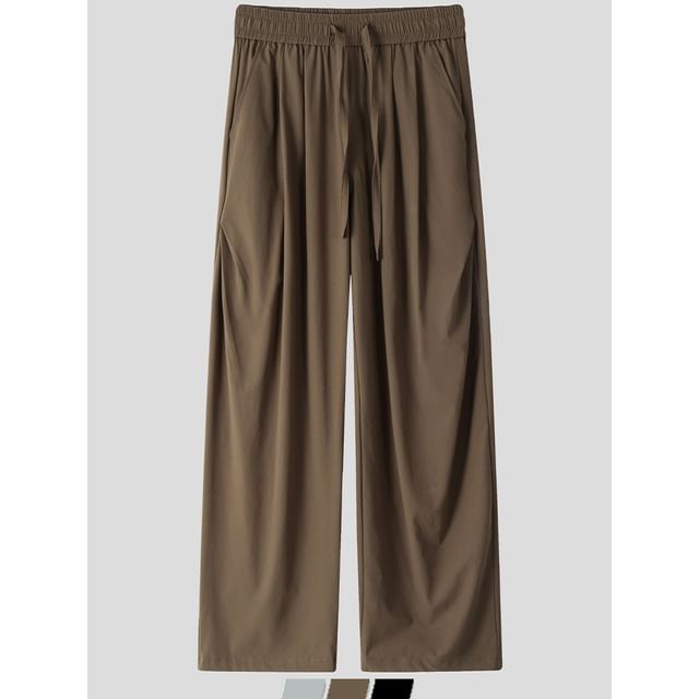 Real Boy-Drawstring Waist Plain Straight Leg Pants