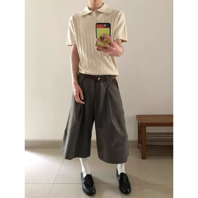 Real Boy-High Waist Plain Capri Wide Leg Pants