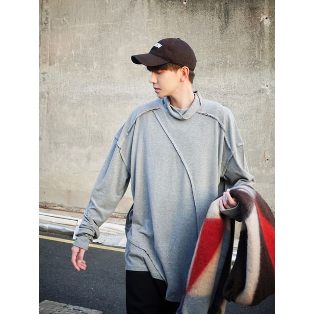 Real Boy-Long-Sleeve Mock Neck Plain T-Shirt