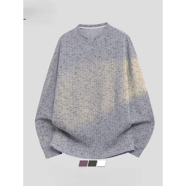 Real Boy-Long Sleeve Notch Neck Melange Top