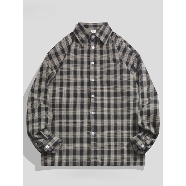 Real Boy-Long-Sleeve Plaid Button-Up Shirt