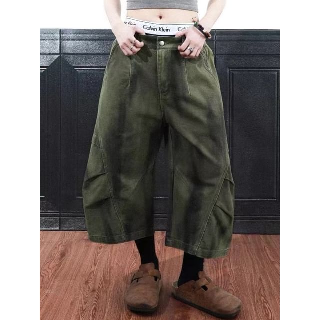 Real Boy-Mid Rise Plain Washed Wide Leg Jorts