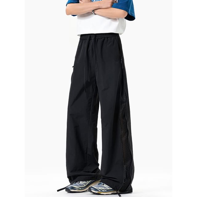 Real Boy-Mid Waist Mesh Panel Wide Leg Cargo Pants