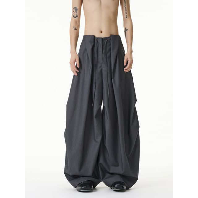 Real Boy-Mid Waist Plain Wide Leg Pants