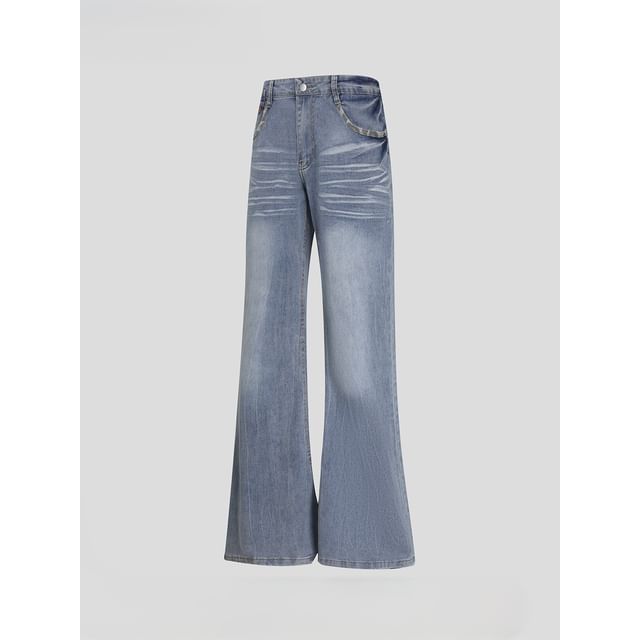 Real Boy-Mid Waist Washed Flared Jeans