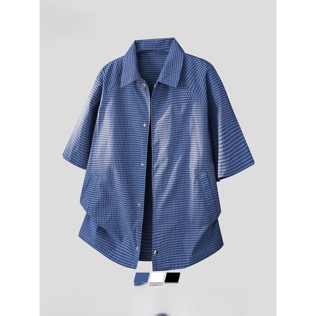 Real Boy-Short Sleeve Collared Plaid Shirt