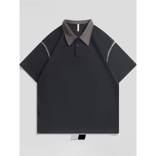 Real Boy-Short-Sleeve Contrast Stitching Polo Shirt