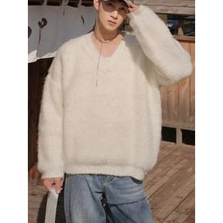 Real Boy-V-Neck Plain Oversized Sweater