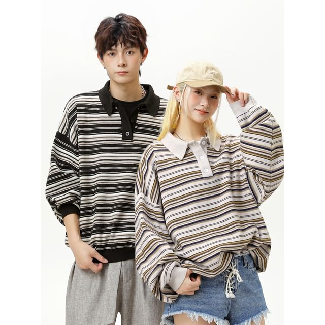 Really Point-Couple Matching Striped Polo Sweater