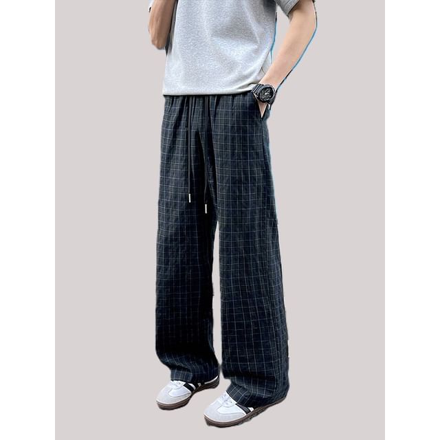 Really Point-Drawstring Waist Paid Wide Leg Pants