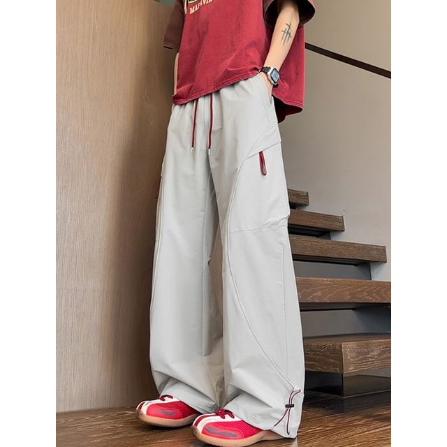 Really Point-Drawstring Waist Plain Wide Leg Cargo Pants