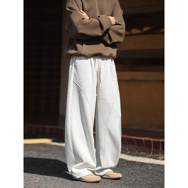 Really Point-Drawstring Waist Plain Wide Leg Pants