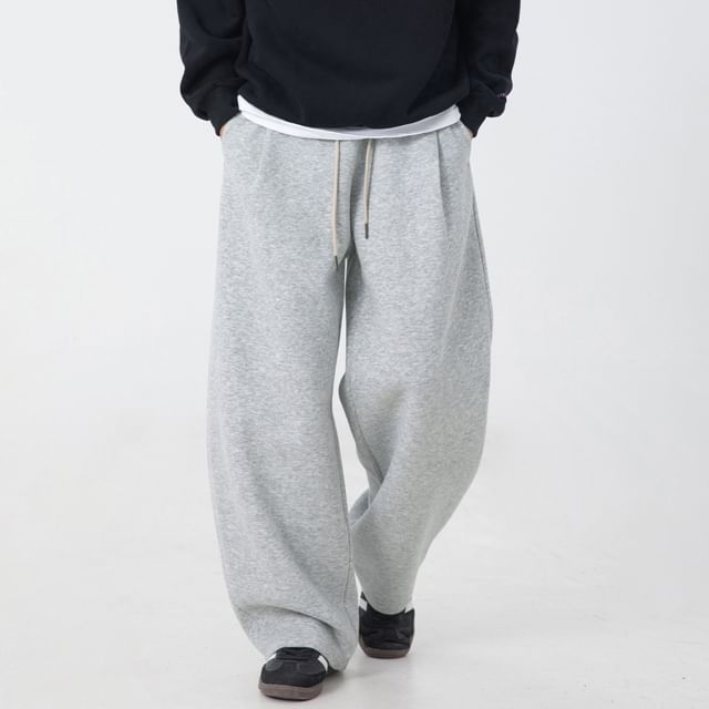 Really Point-Drawstring Waist Plain Wide Leg Sweatpants