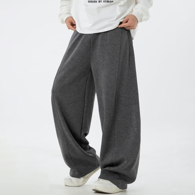 Really Point-Elastic Waist Plain Wide Leg Sweatpants