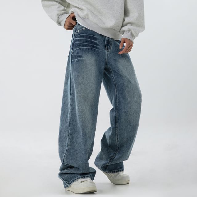 Really Point-High Waist Washed Wide Leg Jeans