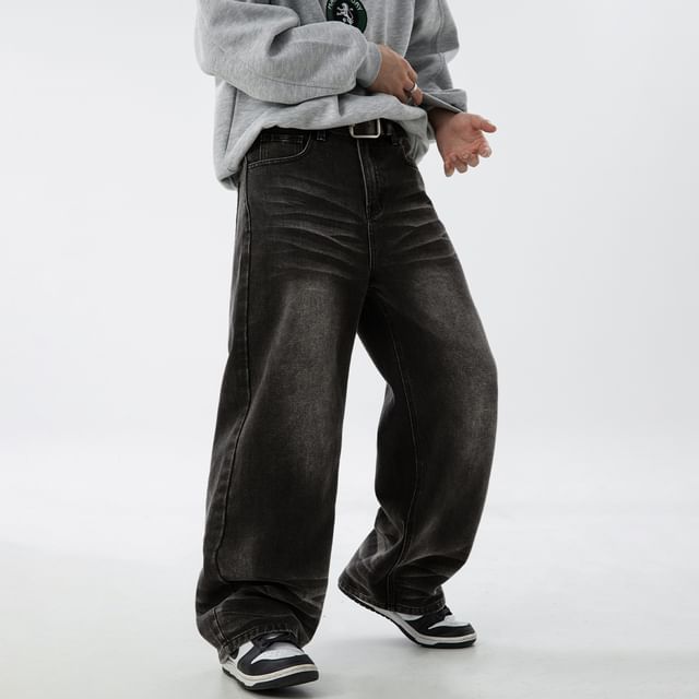 Really Point-High Waist Washed Wide Leg Jeans