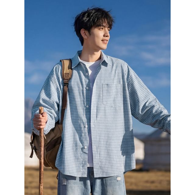 Really Point-Long-Sleeve Collared Plaid Button Up Shirt