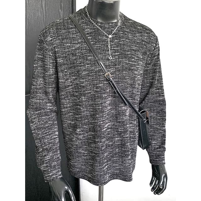 Really Point-Long-Sleeve Crew Neck Melange Knit Top