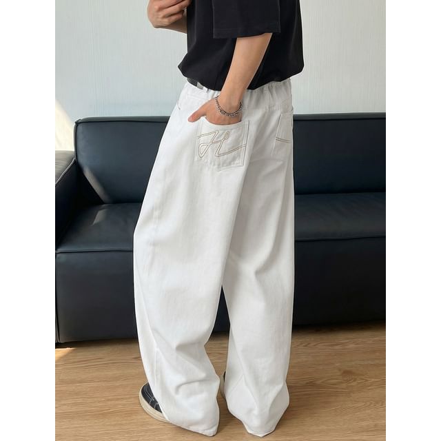 Really Point-Mid Rise Embroidered Wide Leg Jeans