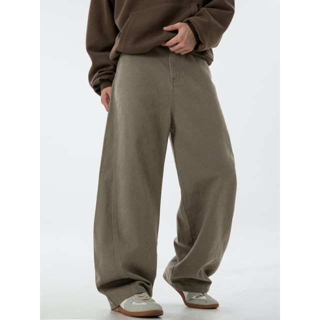 Really Point-Mid Rise Plain Barrel Leg Pants