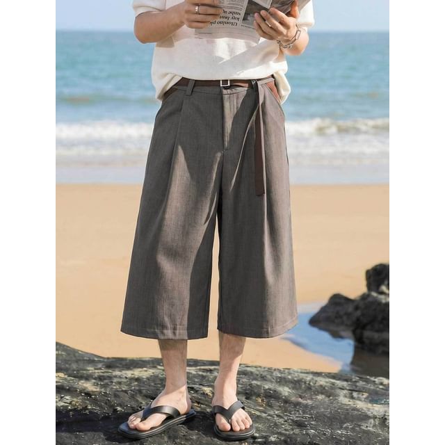 Really Point-Mid Rise Plain Wide Leg Capri Pants