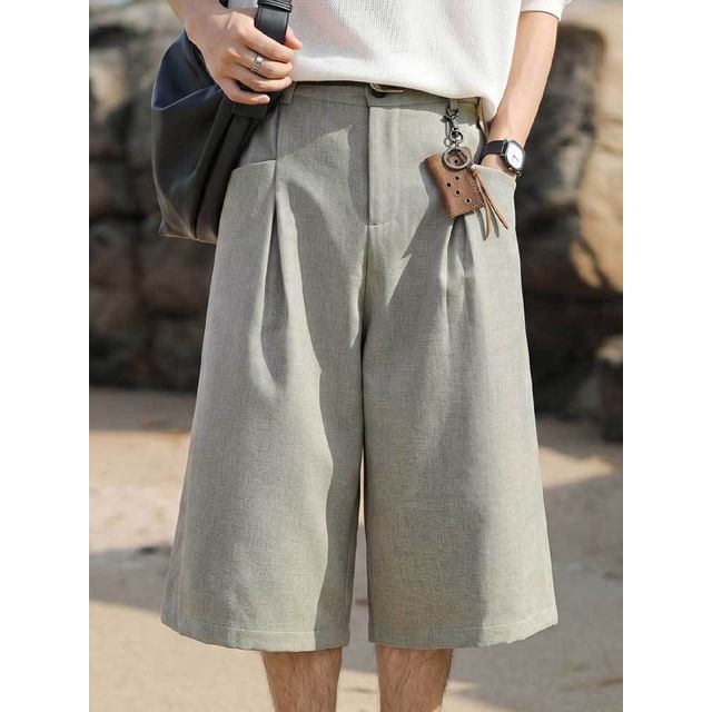 Really Point-Mid Rise Plain Wide Leg Capri Pants