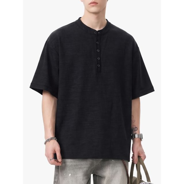 Really Point-Short-Sleeve Henley Neck Plain T-Shirt