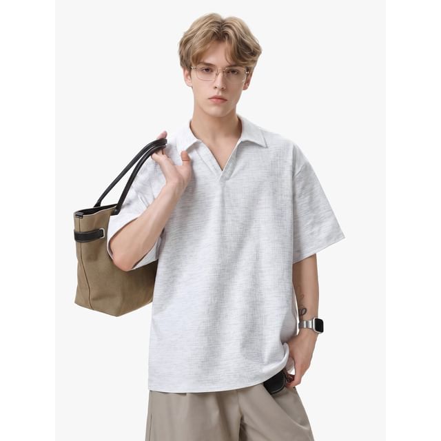 Really Point-Short-Sleeve V-Neck Plain Polo Shirt