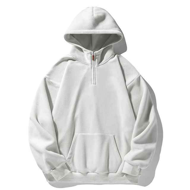 Really Point-Stand Collar Plain Half Zip Fleece Hoodie